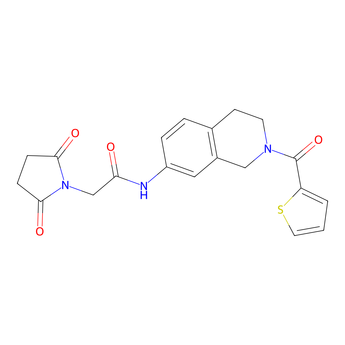 2-(2,5-dioxopyrrolidin-1-yl)-N-[2-(thiophene-2-carbonyl)-1,2,3,4-tetrahydroisoquinolin-7-yl]acetamide molecular structure, CAS 1206987-08-7