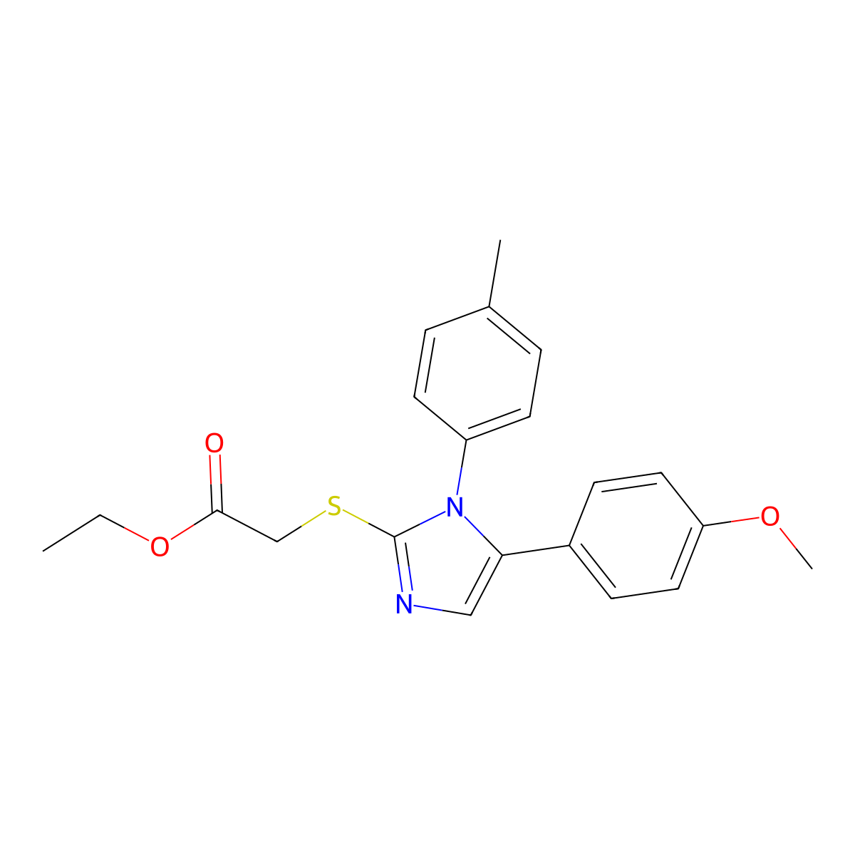 ethyl 2-((5-(4-methoxyphenyl)-1-(p-tolyl)-1H-imidazol-2-yl)thio)acetate molecular structure, CAS 1206987-16-7