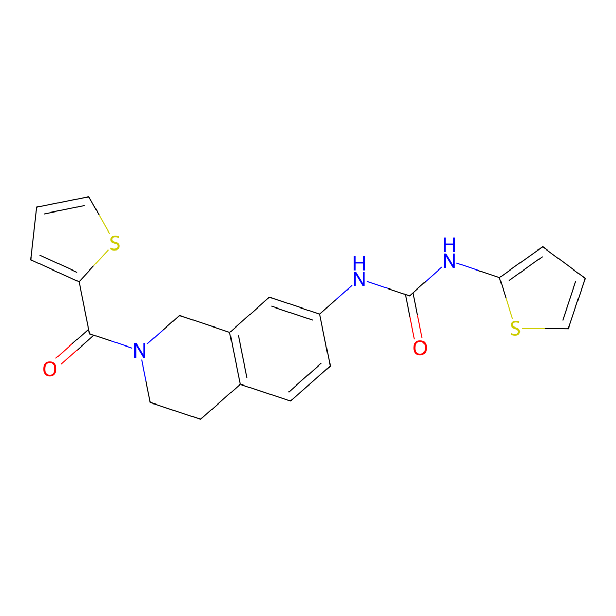 1-(Thiophen-2-yl)-3-(2-(thiophene-2-carbonyl)-1,2,3,4-tetrahydroisoquinolin-7-yl)urea molecular structure, CAS 1206987-17-8