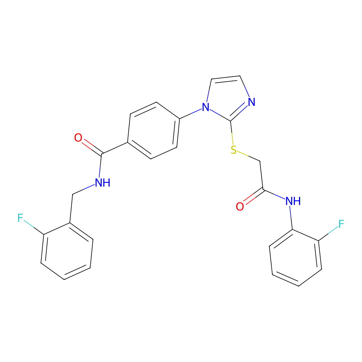 4-[2-({[(2-fluorophenyl)carbamoyl]methyl}sulfanyl)-1H-imidazol-1-yl]-N-[(2-fluorophenyl)methyl]benzamide molecular structure, CAS 1206987-18-9