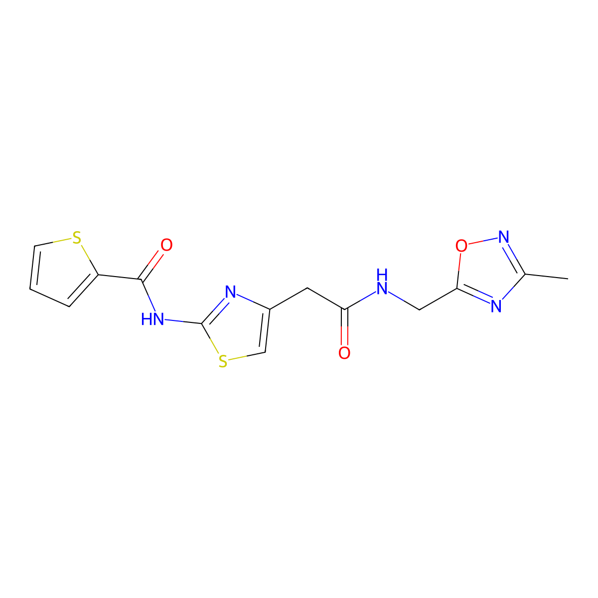 N-(4-(2-(((3-methyl-1,2,4-oxadiazol-5-yl)methyl)amino)-2-oxoethyl)thiazol-2-yl)thiophene-2-carboxamide molecular structure, CAS 1206987-22-5