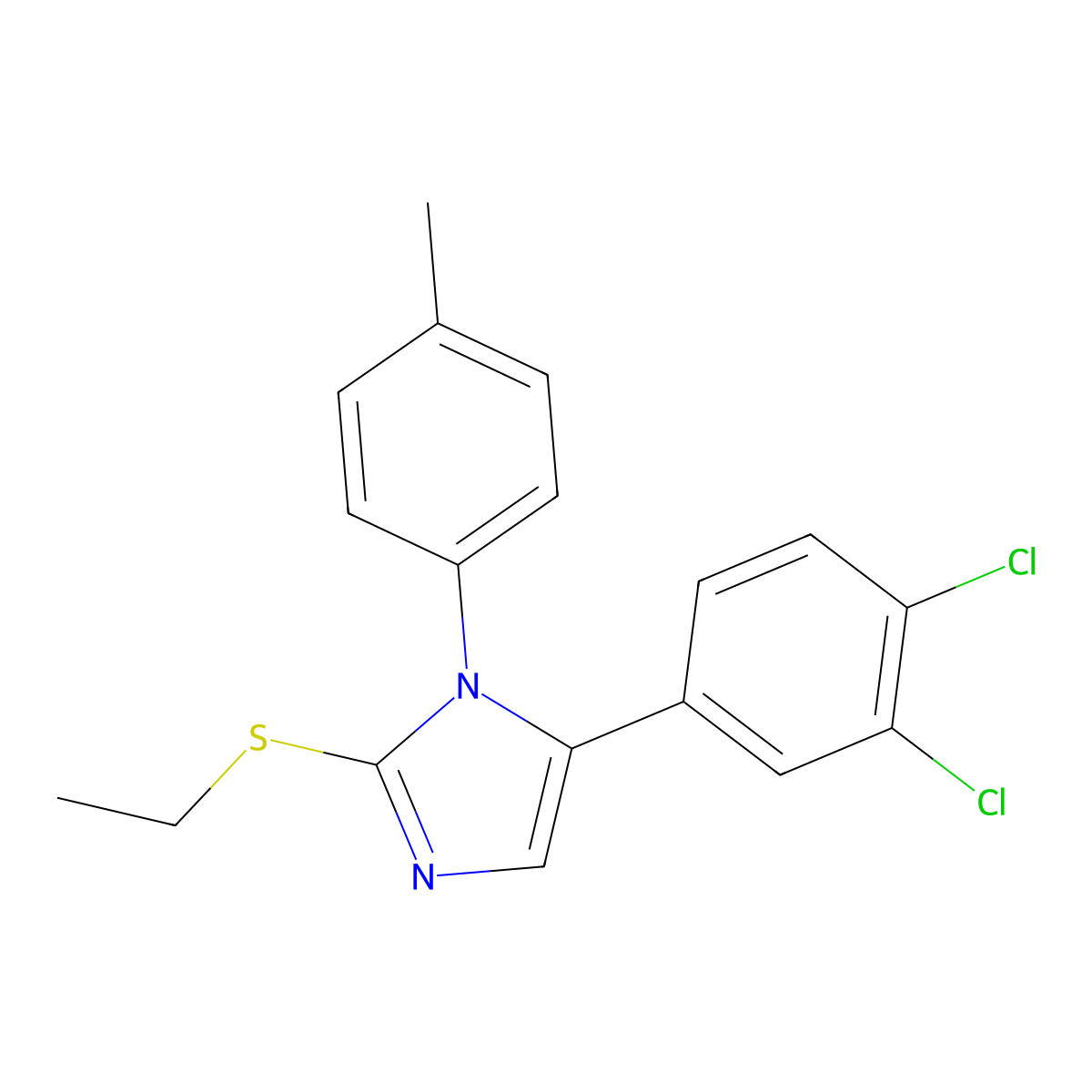 5-(3,4-dichlorophenyl)-2-(ethylthio)-1-(p-tolyl)-1H-imidazole molecular structure, CAS 1206987-23-6