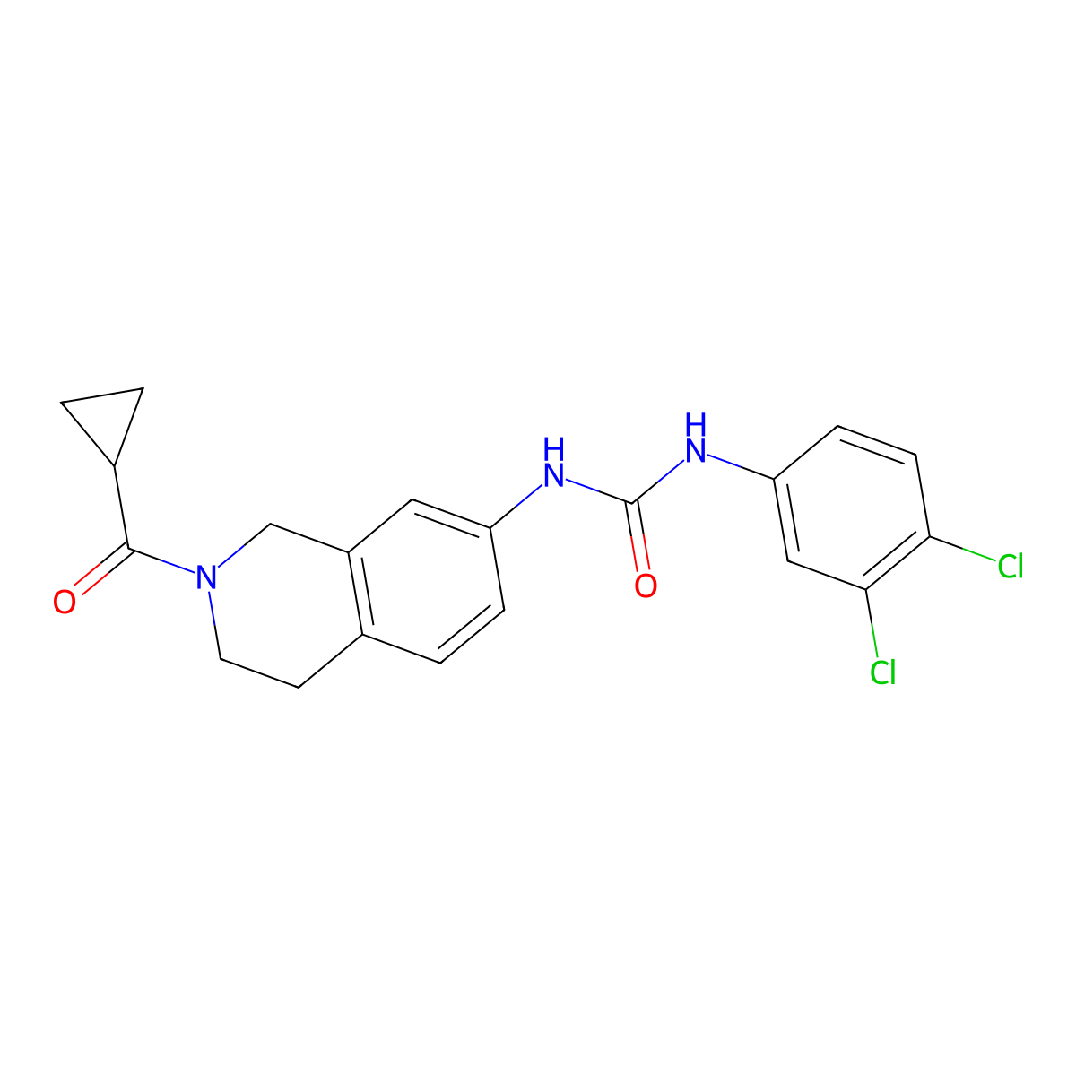 1-(2-(Cyclopropanecarbonyl)-1,2,3,4-tetrahydroisoquinolin-7-yl)-3-(3,4-dichlorophenyl)urea molecular structure, CAS 1206987-24-7