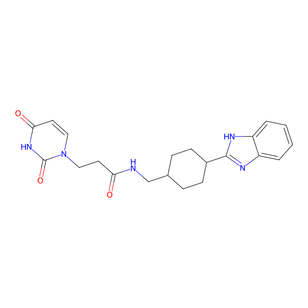 N-((4-(1H-benzo[d]imidazol-2-yl)cyclohexyl)methyl)-3-(2,4-dioxo-3,4-dihydropyrimidin-1(2H)-yl)propanamide molecular structure, CAS 1206987-35-0