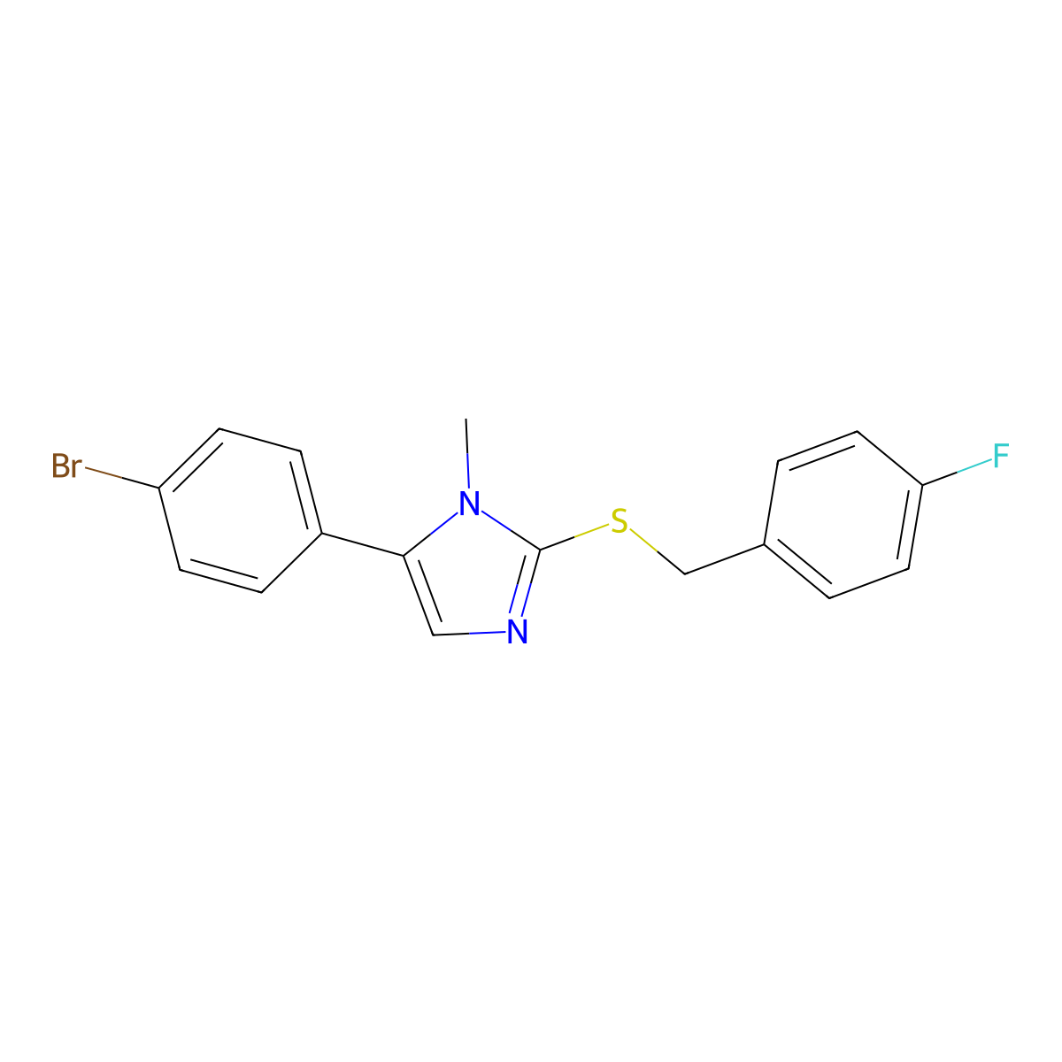 5-(4-bromophenyl)-2-((4-fluorobenzyl)thio)-1-methyl-1H-imidazole molecular structure, CAS 1206987-37-2