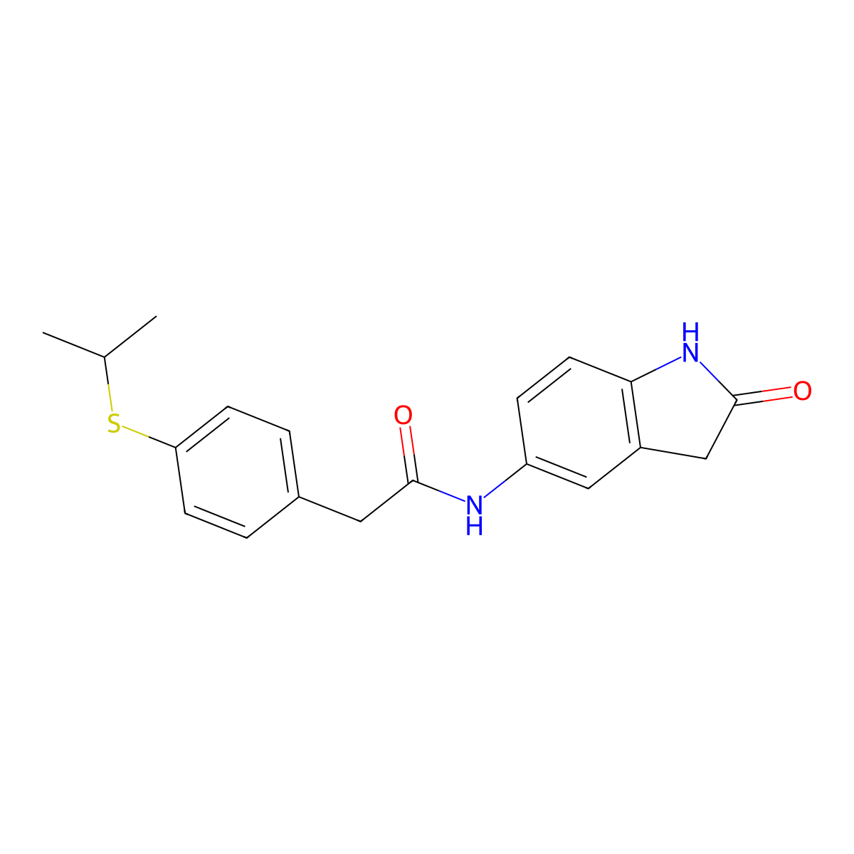 2-(4-(isopropylthio)phenyl)-N-(2-oxoindolin-5-yl)acetamide molecular structure, CAS 1206987-39-4