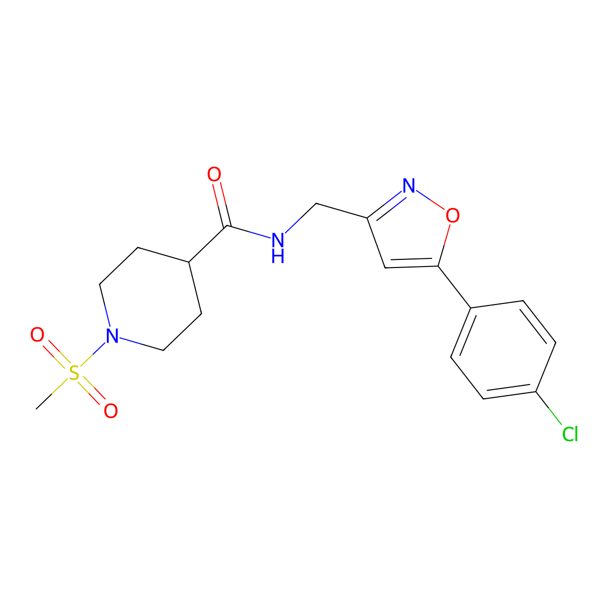 N-((5-(4-chlorophenyl)isoxazol-3-yl)methyl)-1-(methylsulfonyl)piperidine-4-carboxamide molecular structure, CAS 1206987-40-7