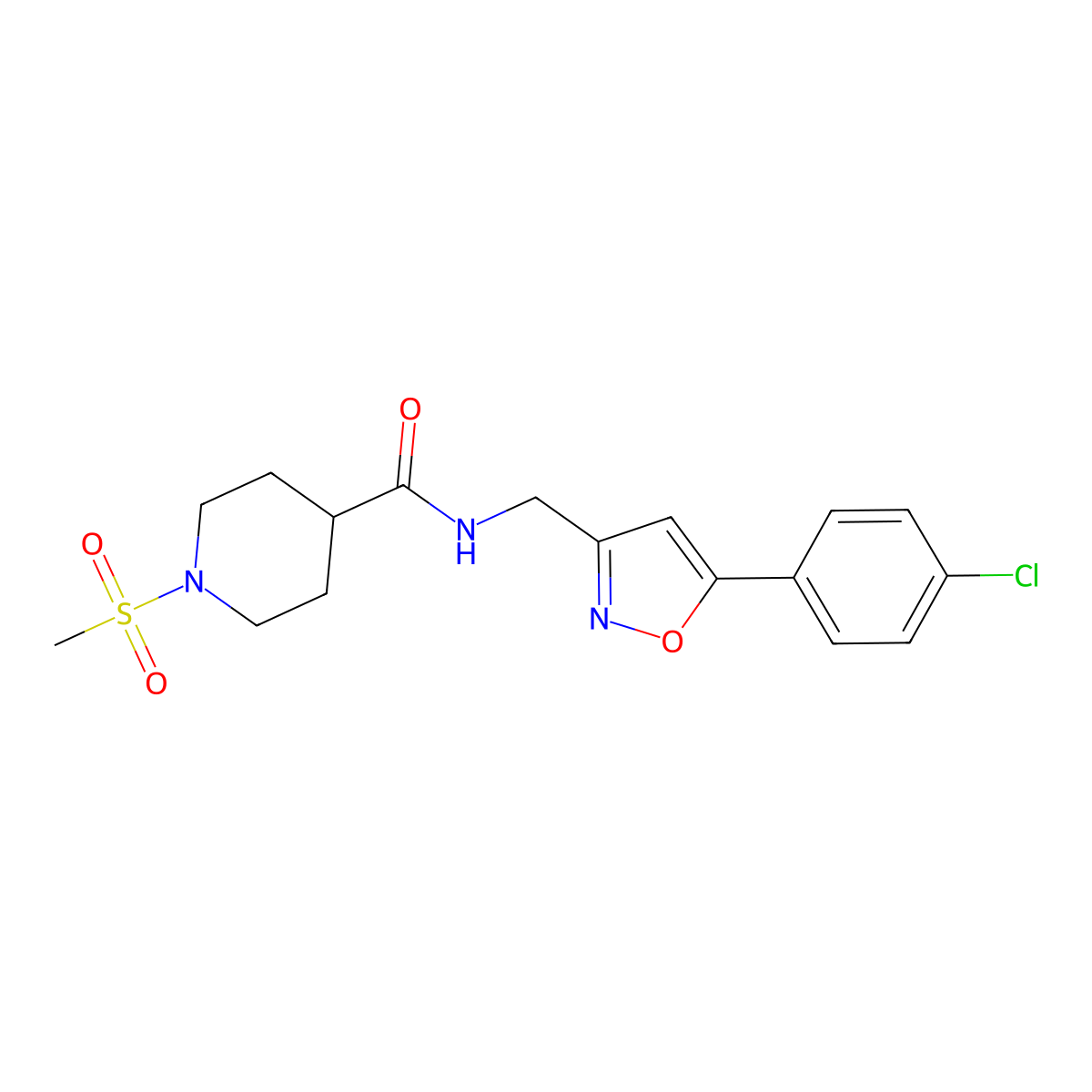 N-((5-(4-chlorophenyl)isoxazol-3-yl)methyl)-1-(methylsulfonyl)piperidine-4-carboxamide molecular structure, CAS 1206987-40-7