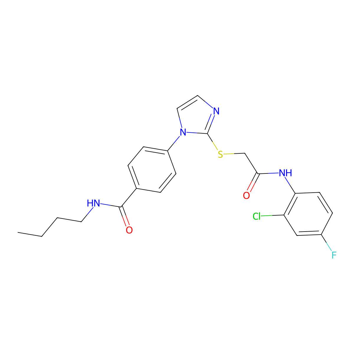 N-butyl-4-[2-({[(2-chloro-4-fluorophenyl)carbamoyl]methyl}sulfanyl)-1H-imidazol-1-yl]benzamide molecular structure, CAS 1206987-41-8