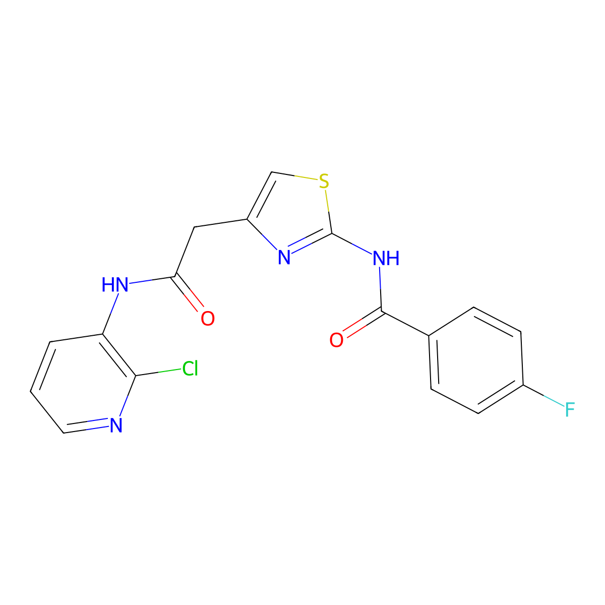 N-(4-(2-((2-chloropyridin-3-yl)amino)-2-oxoethyl)thiazol-2-yl)-4-fluorobenzamide molecular structure, CAS 1206987-51-0