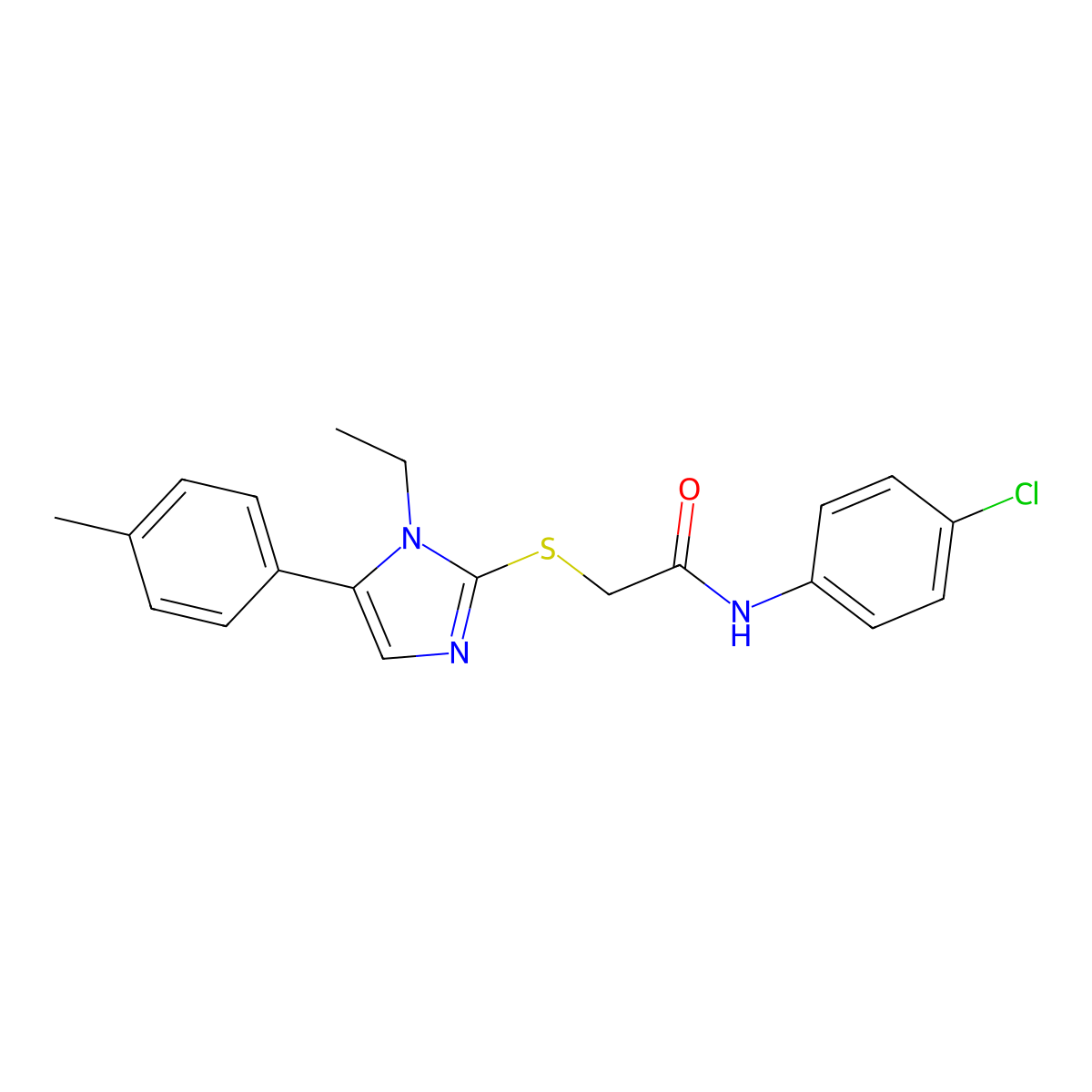 N-(4-chlorophenyl)-2-((1-ethyl-5-(p-tolyl)-1H-imidazol-2-yl)thio)acetamide molecular structure, CAS 1206987-54-3