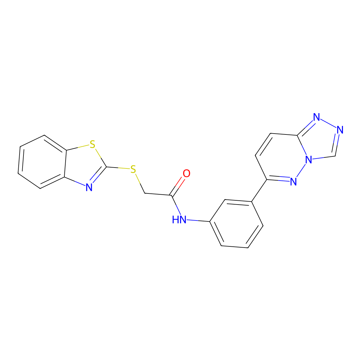 N-(3-([1,2,4]triazolo[4,3-b]pyridazin-6-yl)phenyl)-2-(benzo[d]thiazol-2-ylthio)acetamide molecular structure, CAS 1206987-55-4