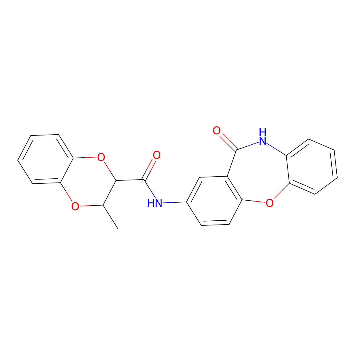 3-methyl-N-(11-oxo-10,11-dihydrodibenzo[b,f][1,4]oxazepin-2-yl)-2,3-dihydrobenzo[b][1,4]dioxine-2-carboxamide molecular structure, CAS 1206987-56-5