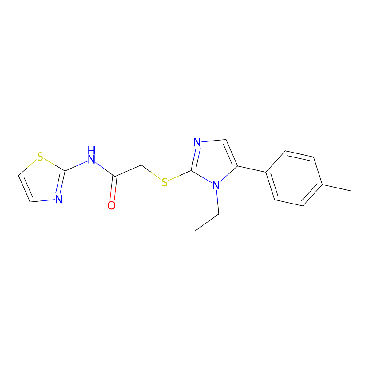 2-((1-ethyl-5-(p-tolyl)-1H-imidazol-2-yl)thio)-N-(thiazol-2-yl)acetamide molecular structure, CAS 1206987-61-2