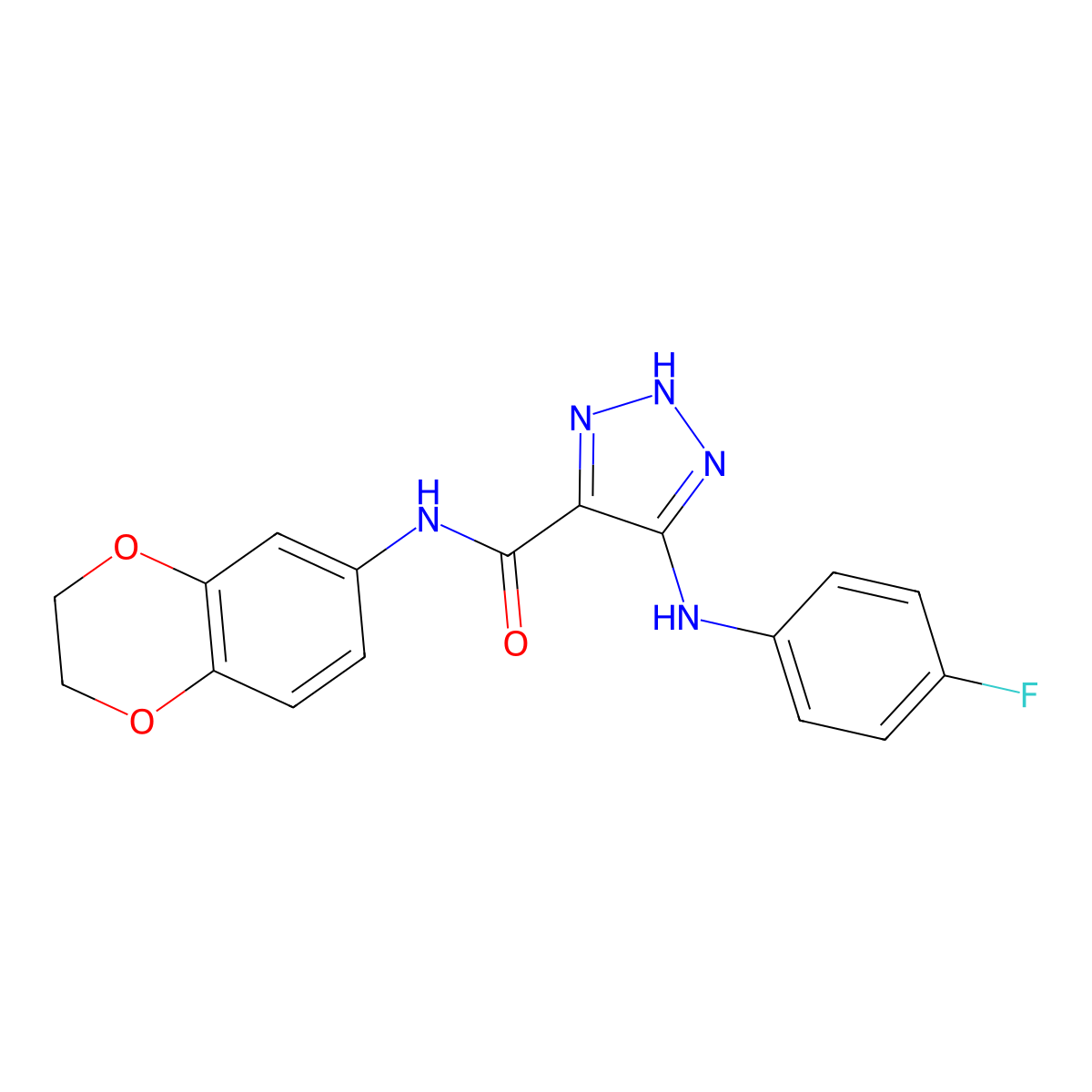 N-(2,3-dihydro-1,4-benzodioxin-6-yl)-5-[(4-fluorophenyl)amino]-1H-1,2,3-triazole-4-carboxamide molecular structure, CAS 1206987-63-4