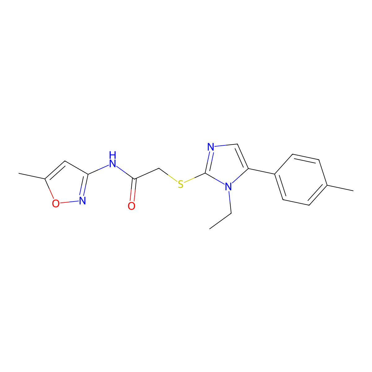 2-((1-ethyl-5-(p-tolyl)-1H-imidazol-2-yl)thio)-N-(5-methylisoxazol-3-yl)acetamide molecular structure, CAS 1206987-67-8