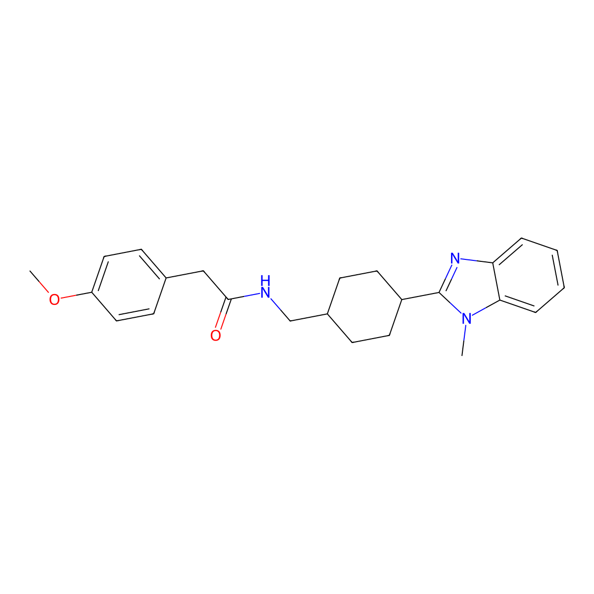 2-(4-methoxyphenyl)-N-((4-(1-methyl-1H-benzo[d]imidazol-2-yl)cyclohexyl)methyl)acetamide molecular structure, CAS 1206987-68-9