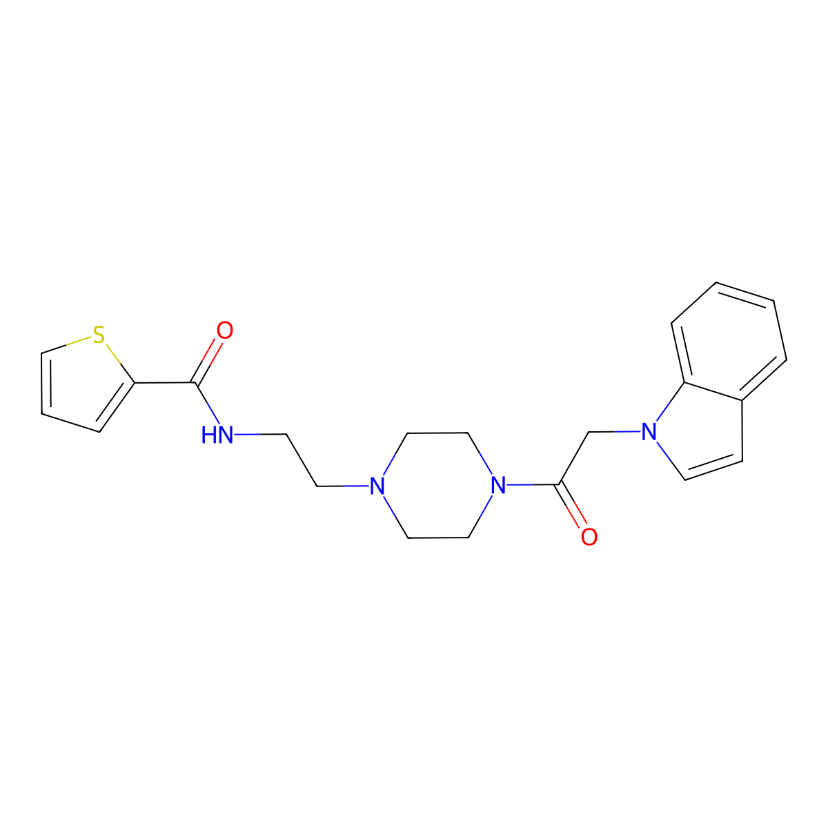 N-(2-{4-[2-(1H-indol-1-yl)acetyl]piperazin-1-yl}ethyl)thiophene-2-carboxamide molecular structure, CAS 1206987-70-3