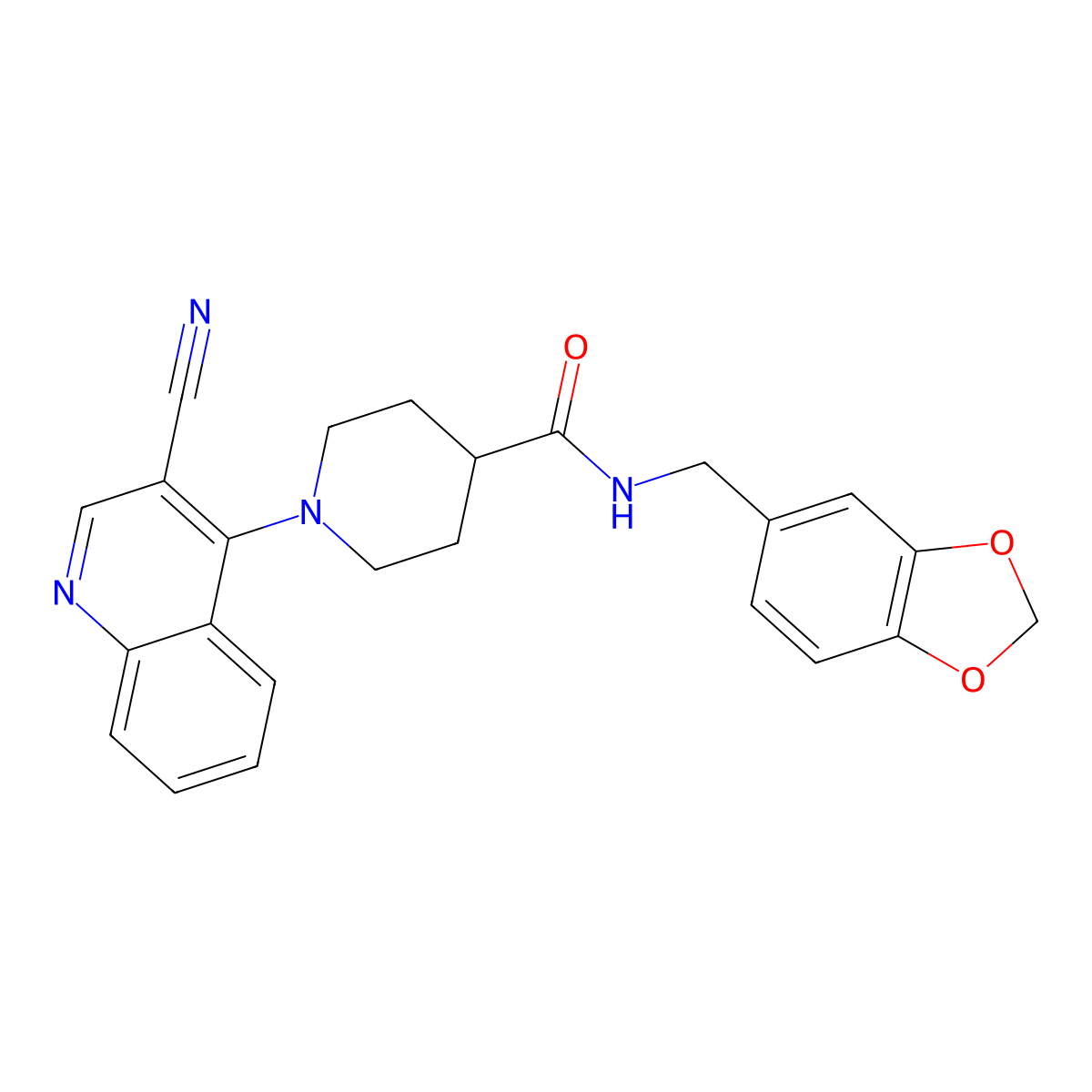 N-(1,3-benzodioxol-5-ylmethyl)-1-(3-cyanoquinolin-4-yl)piperidine-4-carboxamide molecular structure, CAS 1206987-71-4