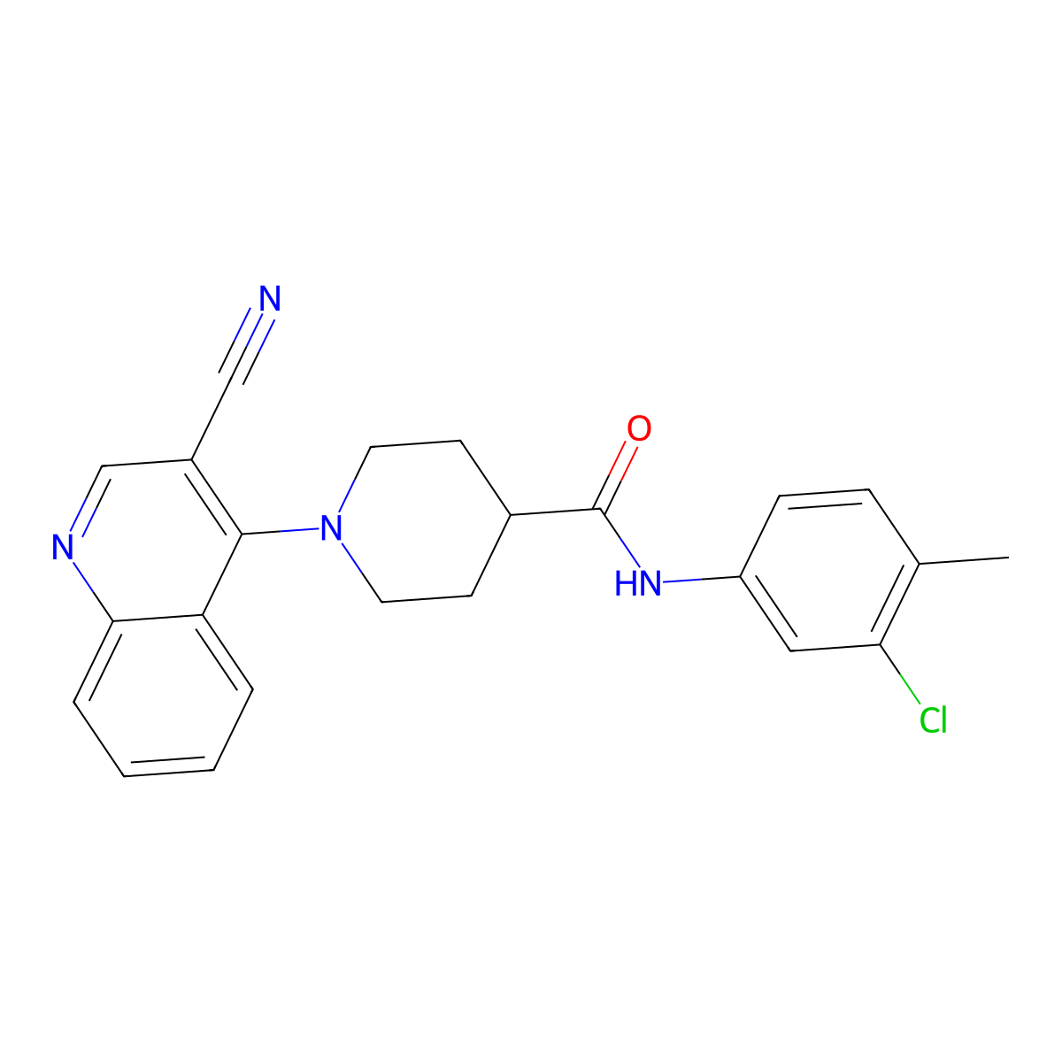 N-(3-chloro-4-methylphenyl)-1-(3-cyanoquinolin-4-yl)piperidine-4-carboxamide molecular structure, CAS 1206987-88-3