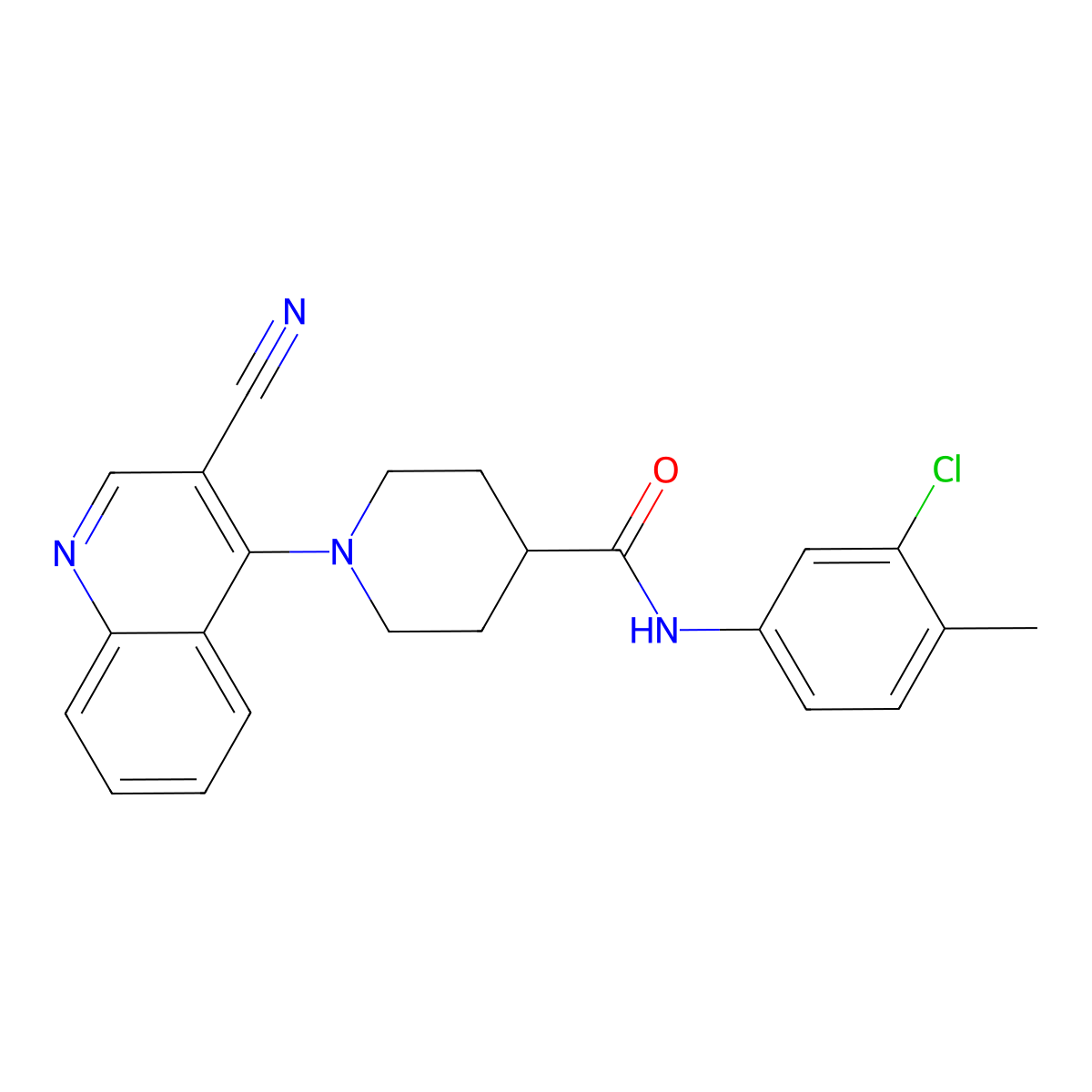 N-(3-chloro-4-methylphenyl)-1-(3-cyanoquinolin-4-yl)piperidine-4-carboxamide molecular structure, CAS 1206987-88-3
