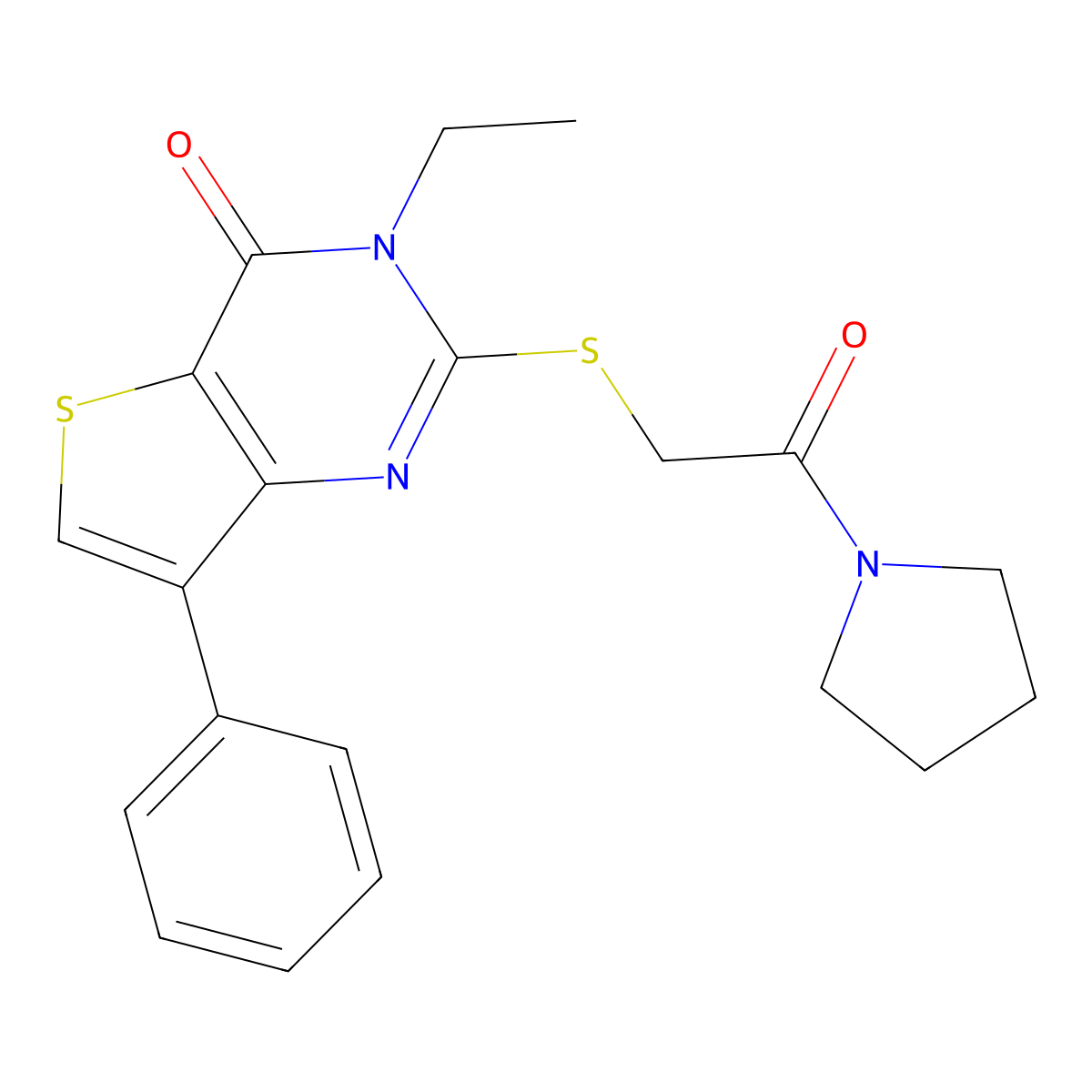 3-ethyl-2-[(2-oxo-2-pyrrolidin-1-ylethyl)thio]-7-phenylthieno[3,2-d]pyrimidin-4(3H)-one molecular structure, CAS 1206987-91-8