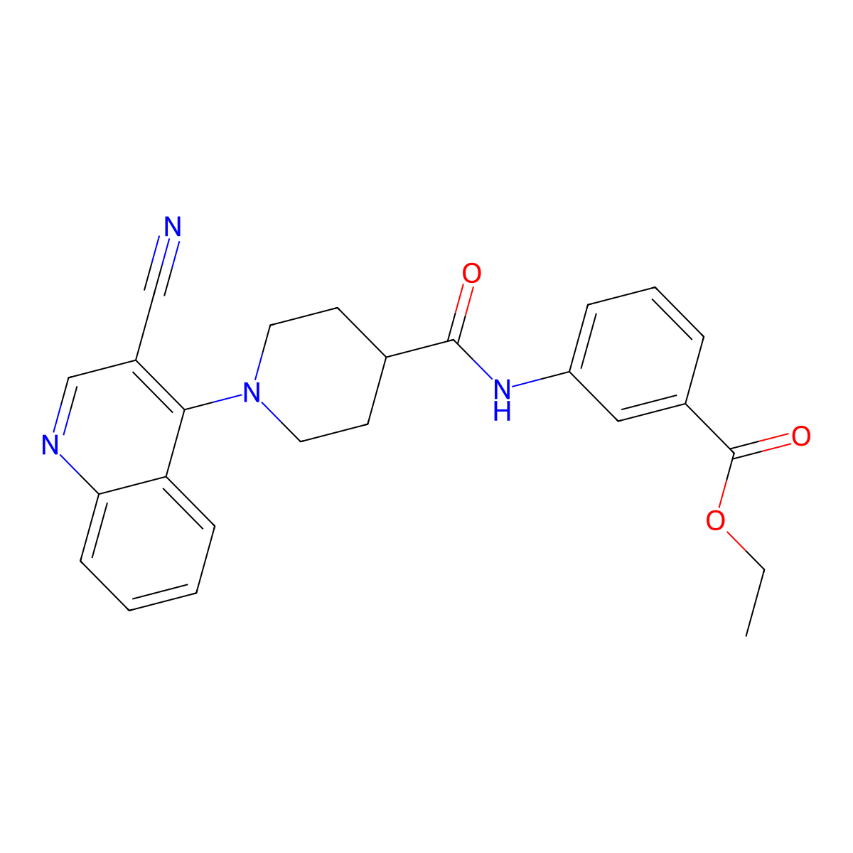 Ethyl 3-[1-(3-cyanoquinolin-4-yl)piperidine-4-amido]benzoate molecular structure, CAS 1206987-93-0