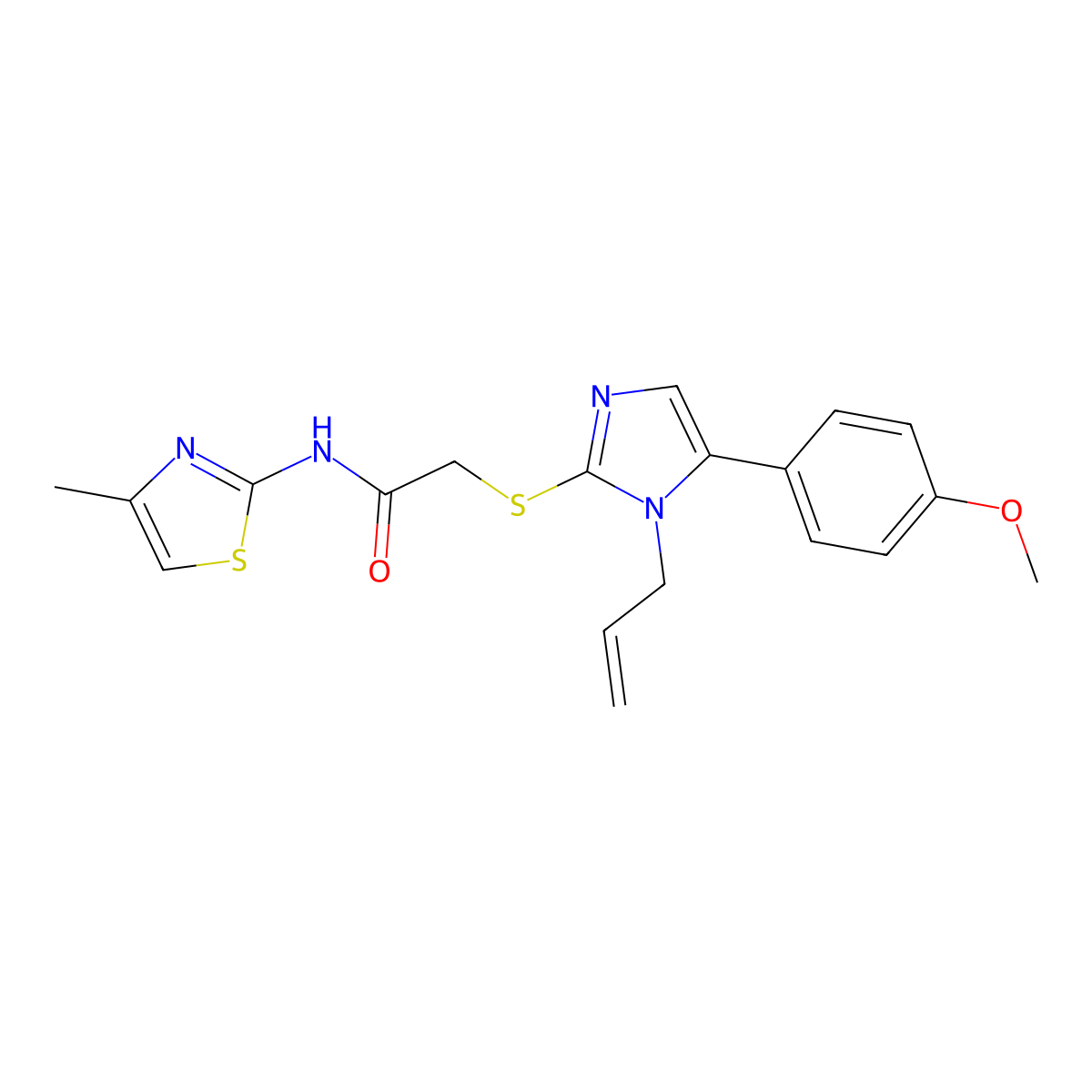 2-((1-allyl-5-(4-methoxyphenyl)-1H-imidazol-2-yl)thio)-N-(4-methylthiazol-2-yl)acetamide molecular structure, CAS 1206987-94-1