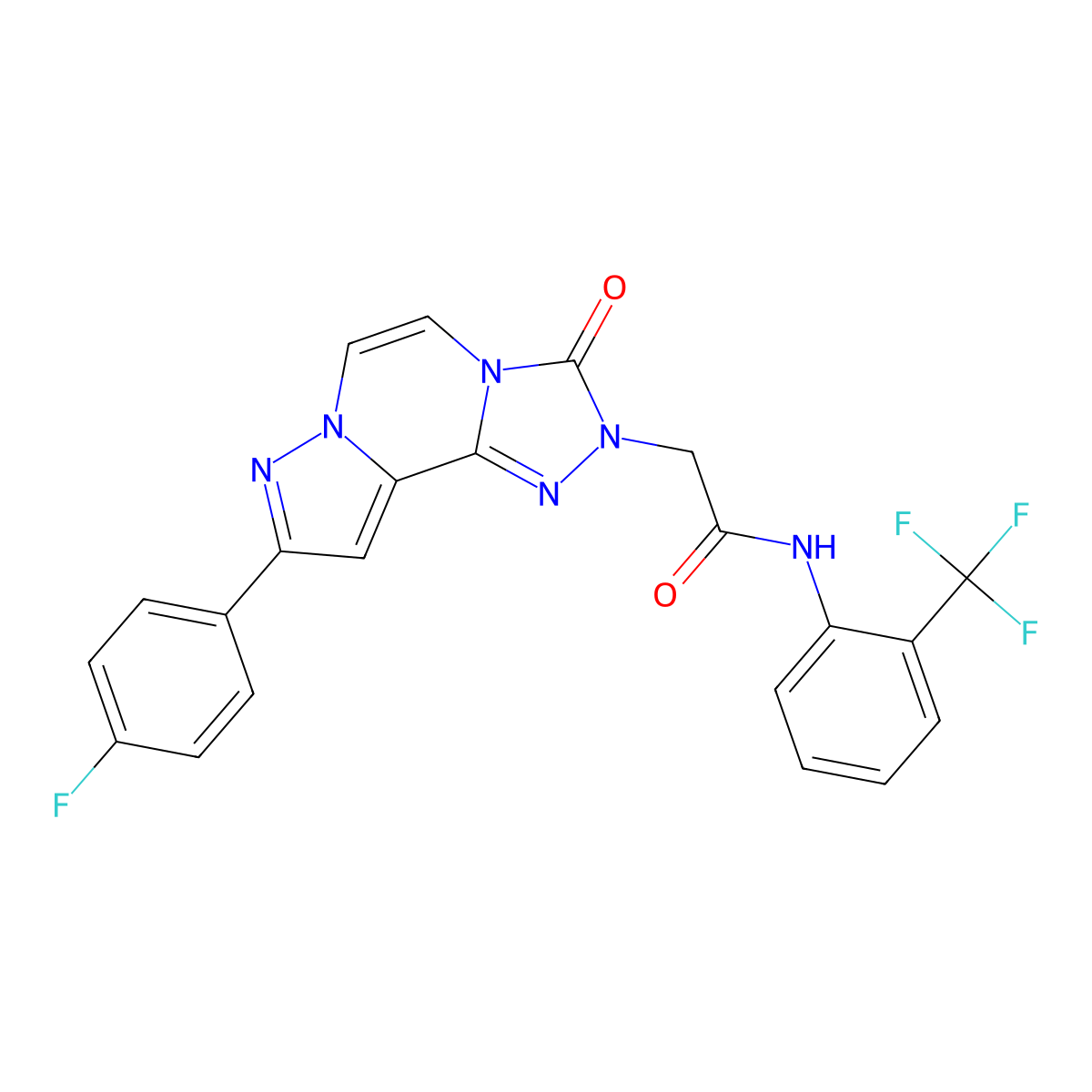 2-(9-(4-fluorophenyl)-3-oxopyrazolo[1,5-a][1,2,4]triazolo[3,4-c]pyrazin-2(3H)-yl)-N-(2-(trifluoromethyl)phenyl)acetamide molecular structure, CAS 1206988-15-9