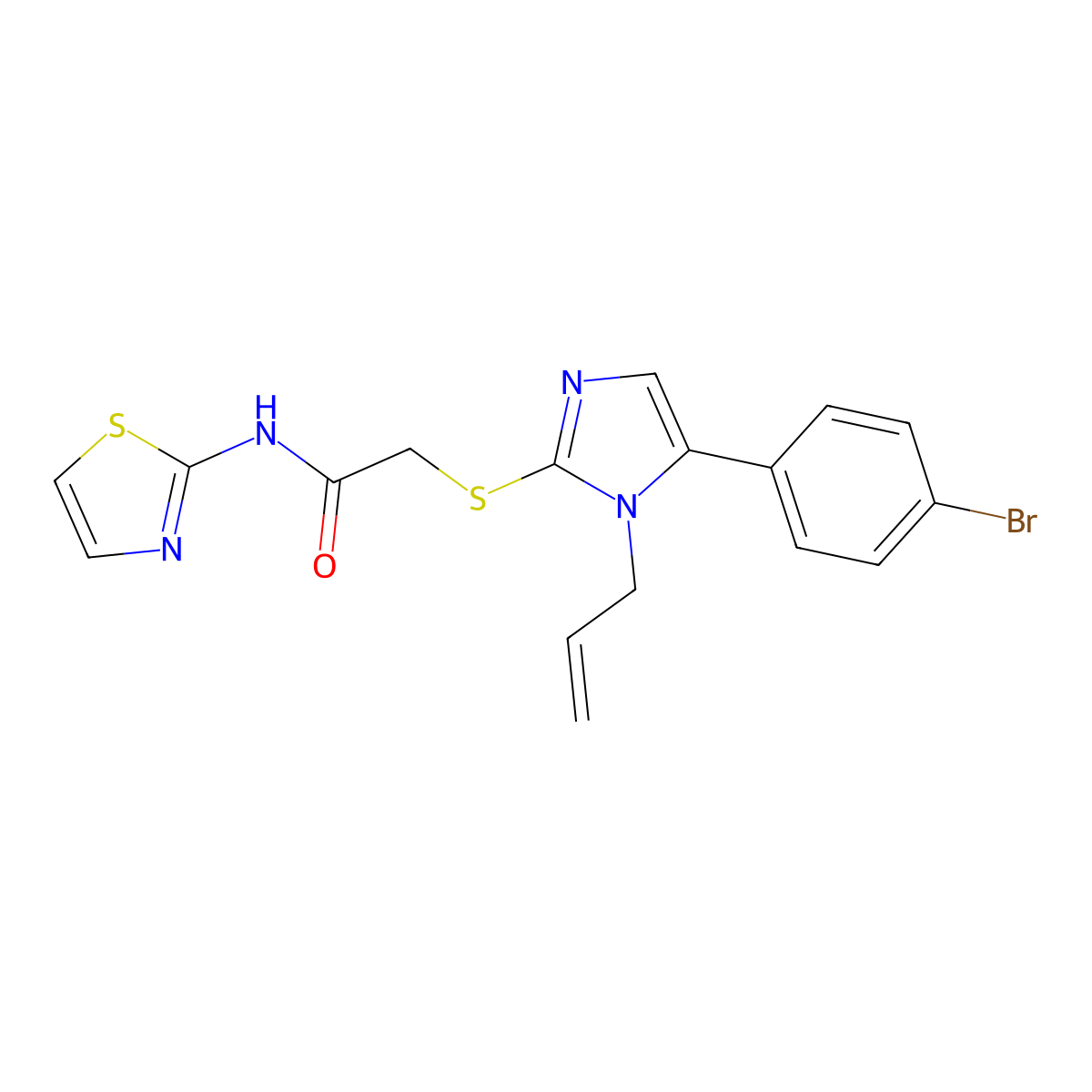2-((1-allyl-5-(4-bromophenyl)-1H-imidazol-2-yl)thio)-N-(thiazol-2-yl)acetamide molecular structure, CAS 1206988-19-3