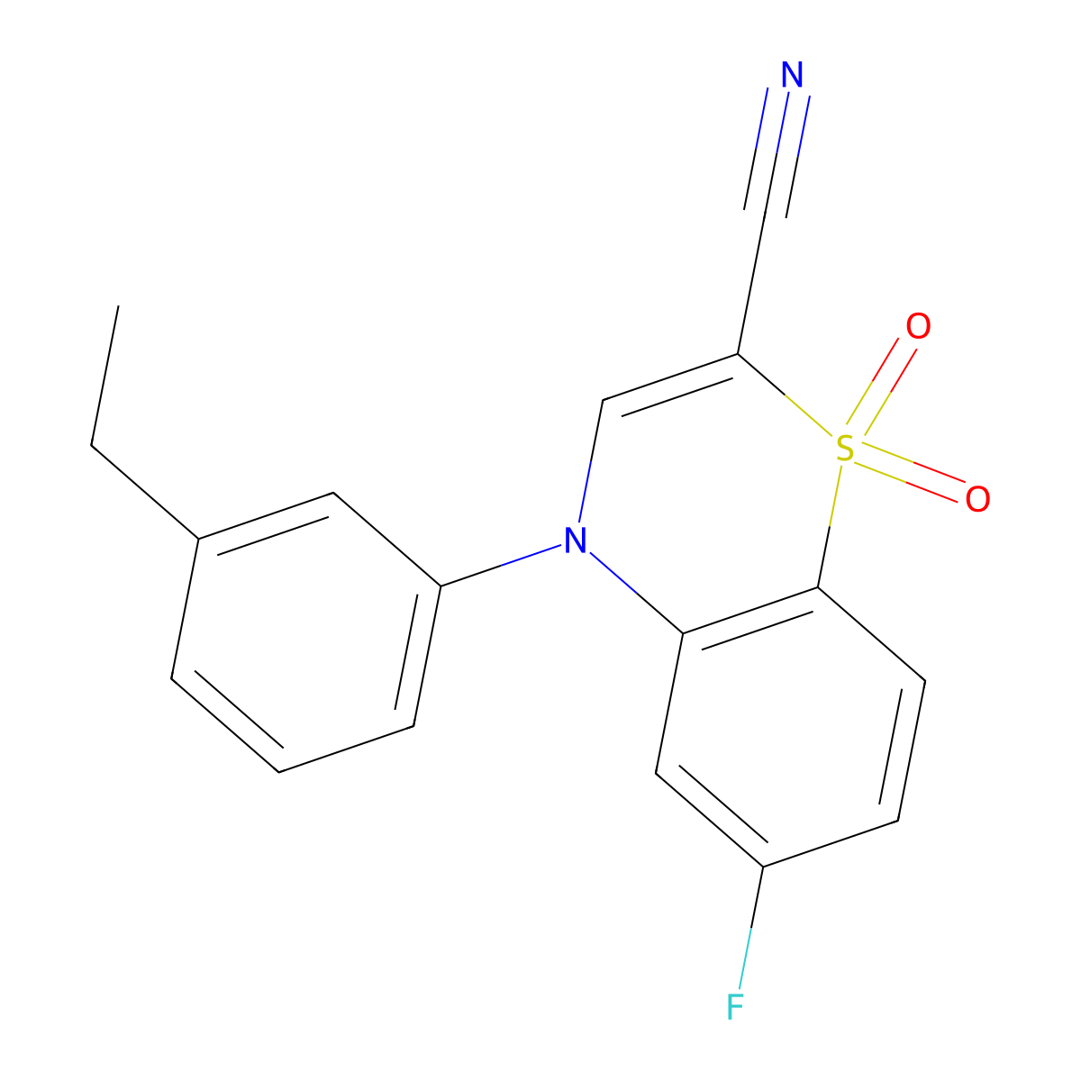 4-(3-ethylphenyl)-6-fluoro-4H-benzo[b][1,4]thiazine-2-carbonitrile 1,1-dioxide molecular structure, CAS 1206988-20-6