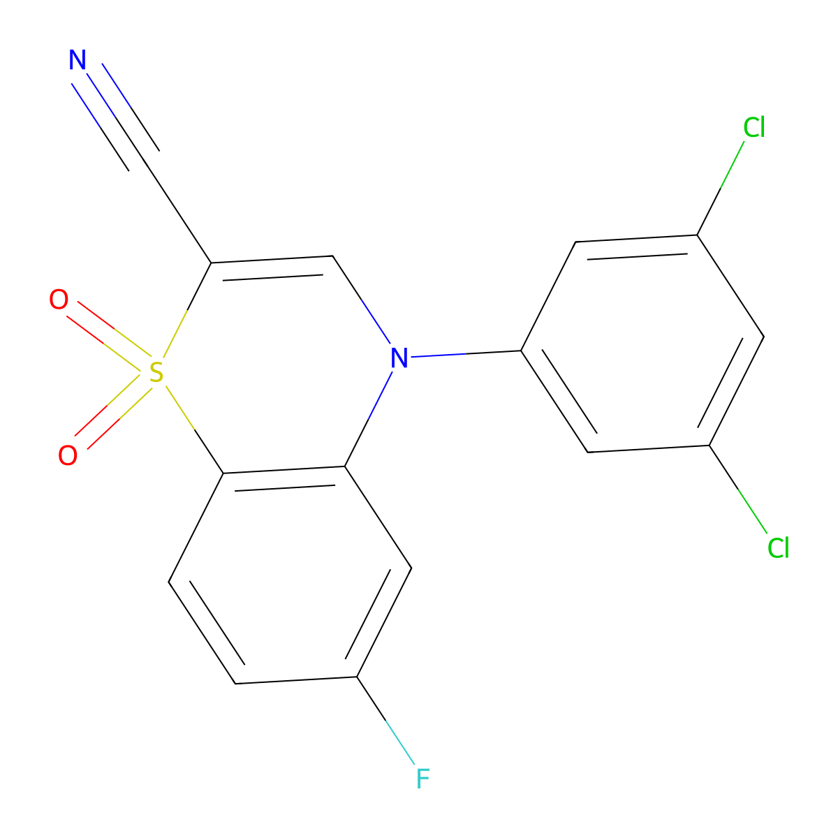 4-(3,5-dichlorophenyl)-6-fluoro-4H-1,4-benzothiazine-2-carbonitrile 1,1-dioxide molecular structure, CAS 1206988-23-9