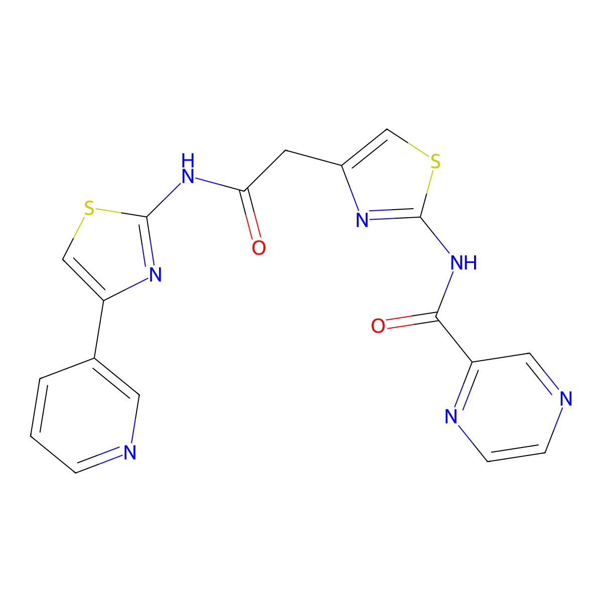N-(4-(2-oxo-2-((4-(pyridin-3-yl)thiazol-2-yl)amino)ethyl)thiazol-2-yl)pyrazine-2-carboxamide molecular structure, CAS 1206988-26-2