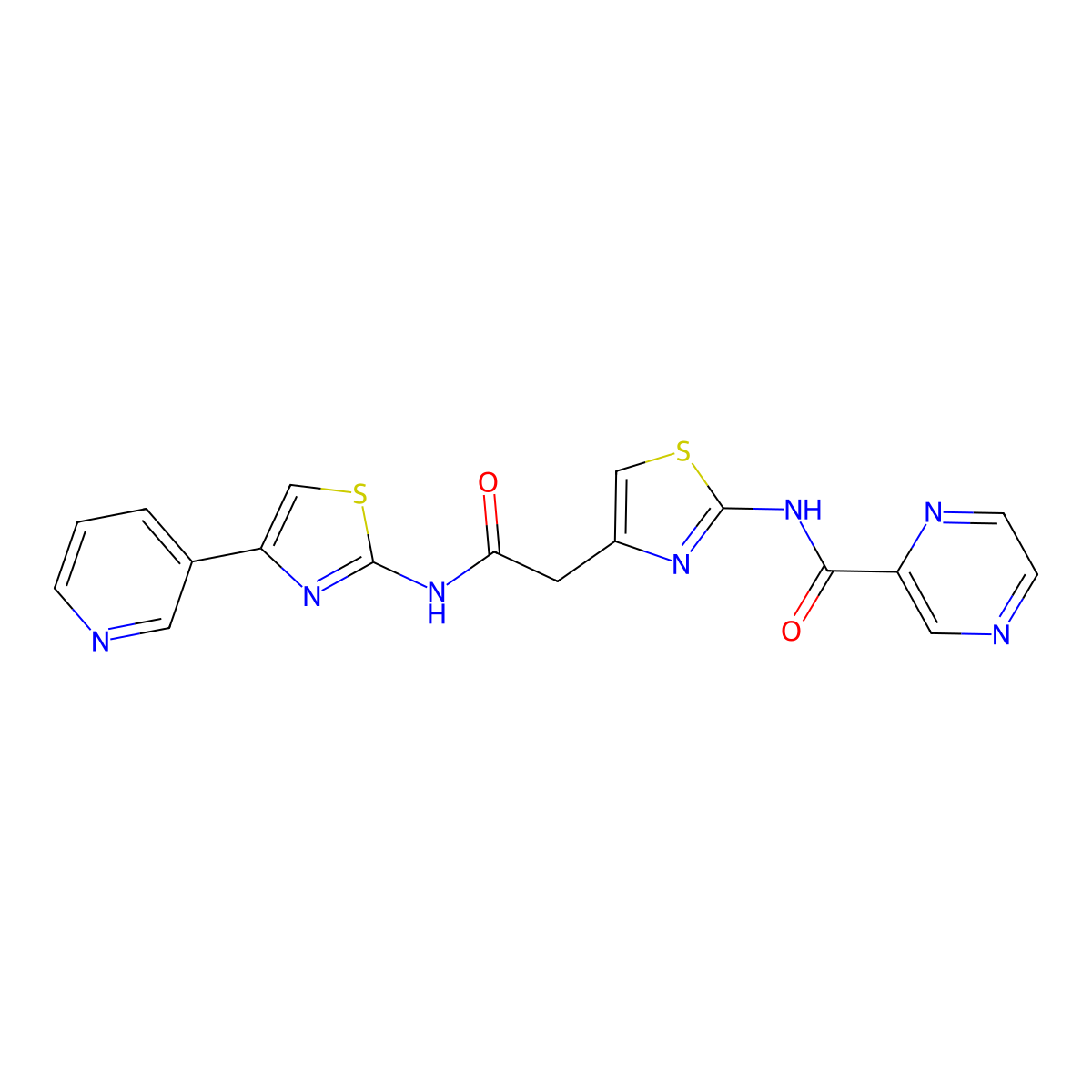 N-(4-(2-oxo-2-((4-(pyridin-3-yl)thiazol-2-yl)amino)ethyl)thiazol-2-yl)pyrazine-2-carboxamide molecular structure, CAS 1206988-26-2