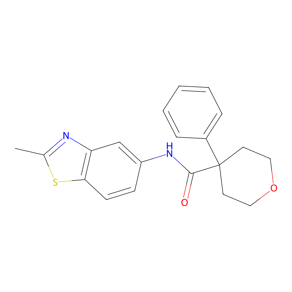 N-(2-methylbenzo[d]thiazol-5-yl)-4-phenyltetrahydro-2H-pyran-4-carboxamide molecular structure, CAS 1206988-29-5