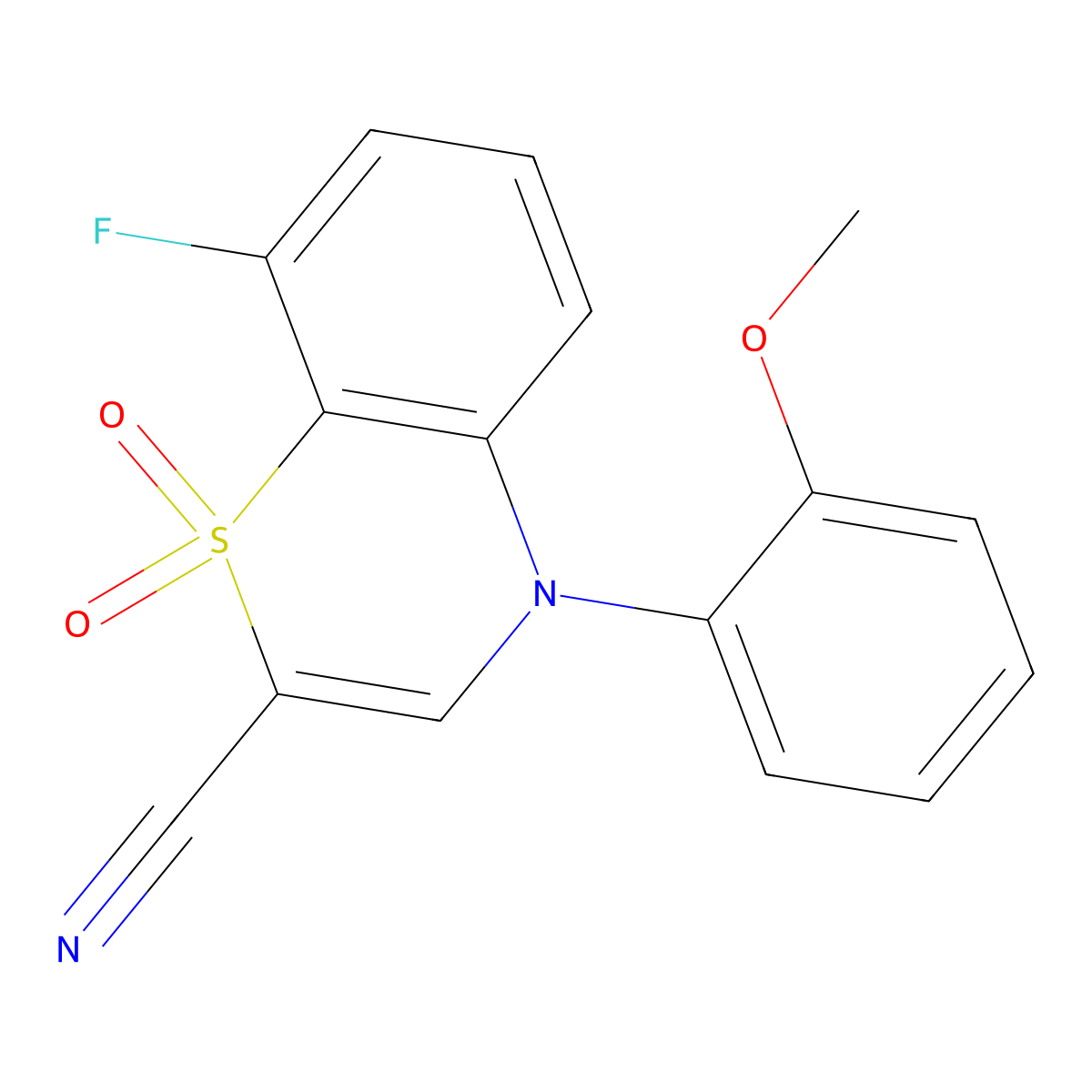 8-fluoro-4-(2-methoxyphenyl)-4H-benzo[b][1,4]thiazine-2-carbonitrile 1,1-dioxide molecular structure, CAS 1206988-30-8