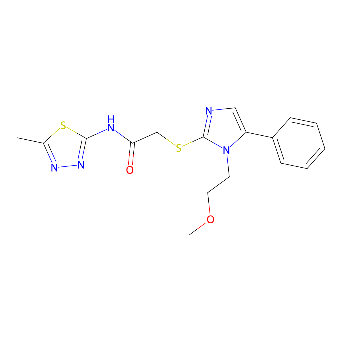 2-((1-(2-methoxyethyl)-5-phenyl-1H-imidazol-2-yl)thio)-N-(5-methyl-1,3,4-thiadiazol-2-yl)acetamide molecular structure, CAS 1206988-32-0