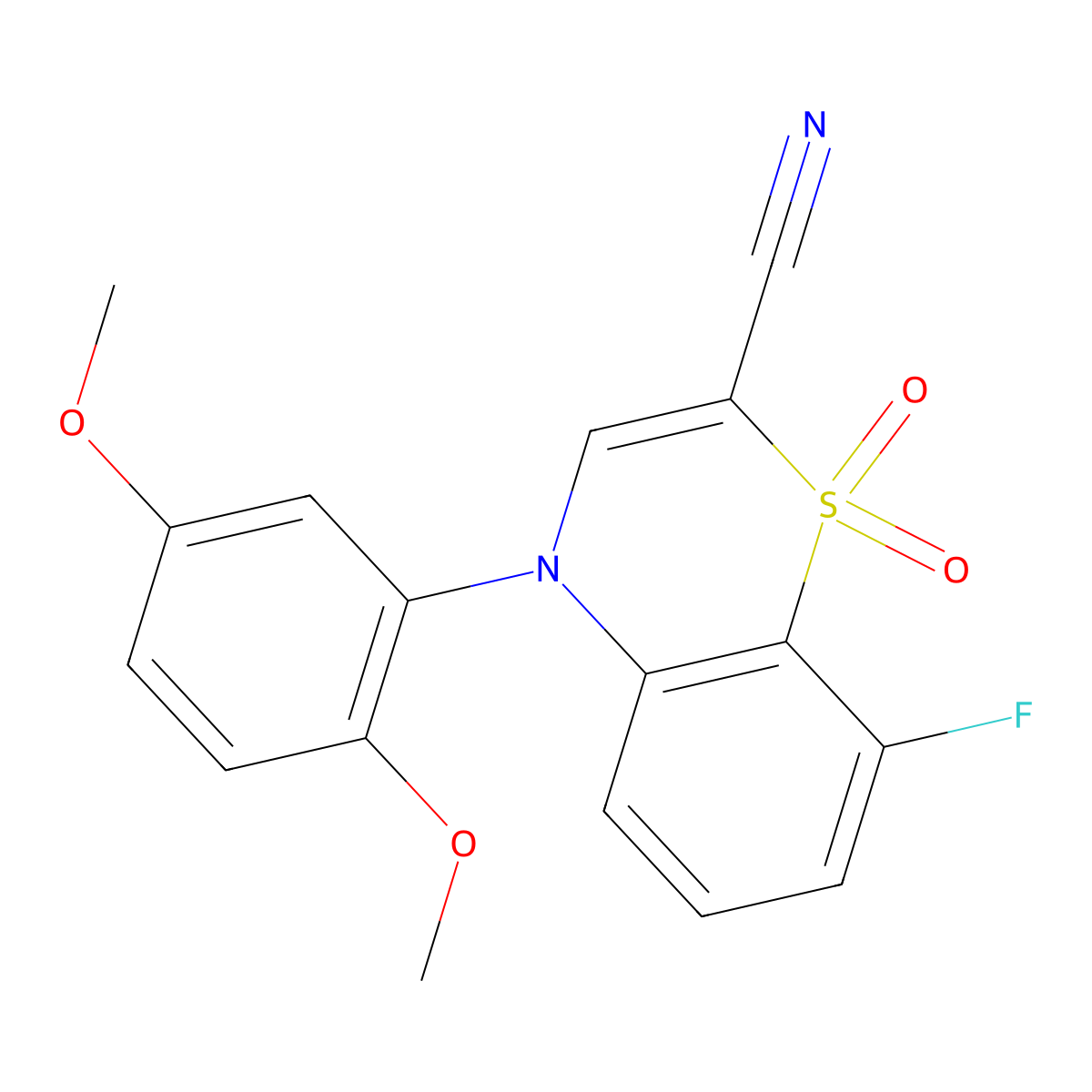 4-(2,5-dimethoxyphenyl)-8-fluoro-4H-1,4-benzothiazine-2-carbonitrile 1,1-dioxide molecular structure, CAS 1206988-38-6