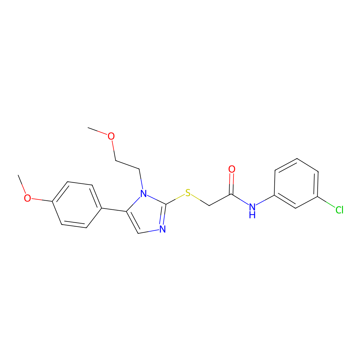 N-(3-chlorophenyl)-2-((1-(2-methoxyethyl)-5-(4-methoxyphenyl)-1H-imidazol-2-yl)thio)acetamide molecular structure, CAS 1206988-41-1
