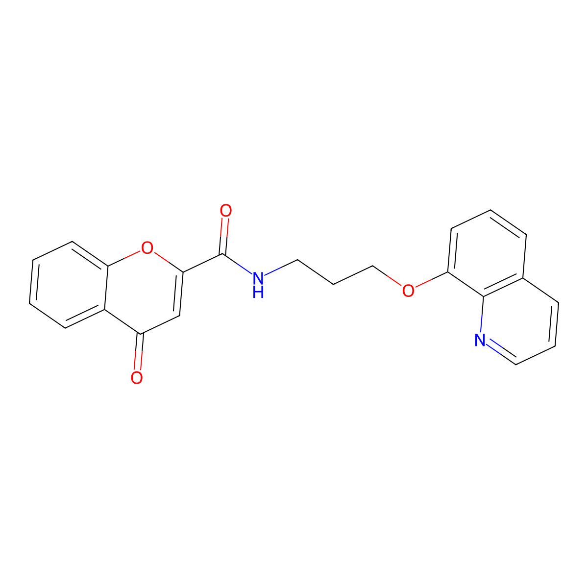4-oxo-N-(3-(quinolin-8-yloxy)propyl)-4H-chromene-2-carboxamide molecular structure, CAS 1206988-50-2
