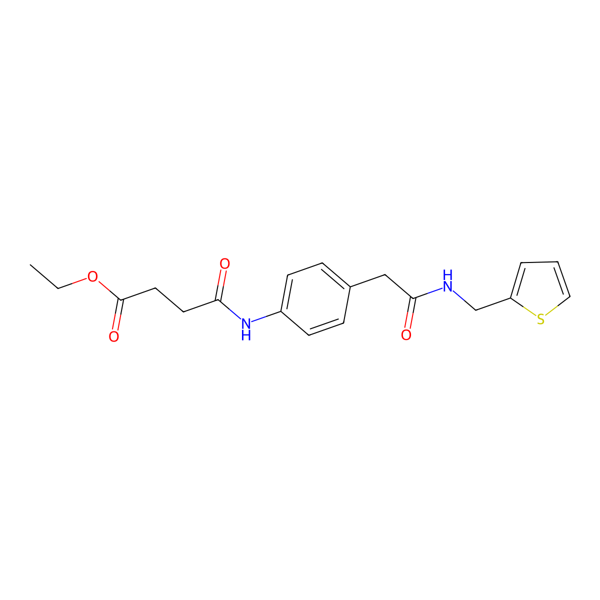 Ethyl 4-oxo-4-((4-(2-oxo-2-((thiophen-2-ylmethyl)amino)ethyl)phenyl)amino)butanoate molecular structure, CAS 1206988-51-3