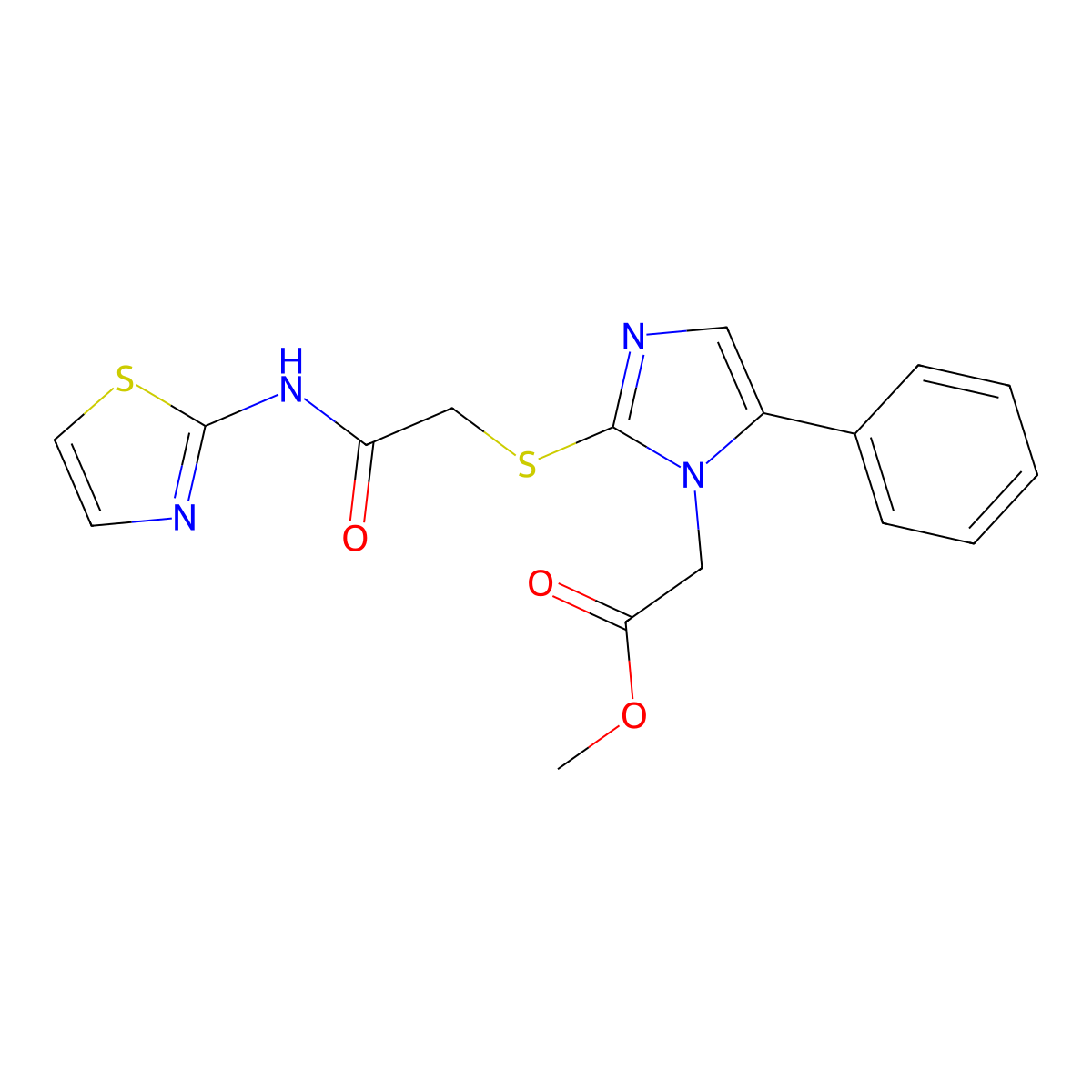 methyl 2-(2-((2-oxo-2-(thiazol-2-ylamino)ethyl)thio)-5-phenyl-1H-imidazol-1-yl)acetate molecular structure, CAS 1206988-55-7