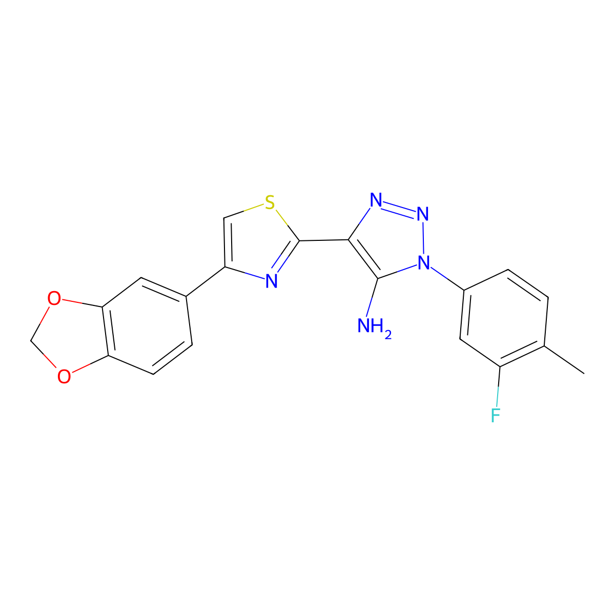 4-(4-(benzo[d][1,3]dioxol-5-yl)thiazol-2-yl)-1-(3-fluoro-4-methylphenyl)-1H-1,2,3-triazol-5-amine molecular structure, CAS 1206988-63-7