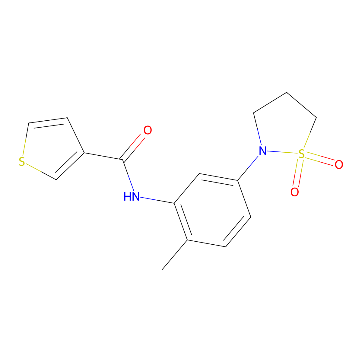 N-(5-(1,1-dioxidoisothiazolidin-2-yl)-2-methylphenyl)thiophene-3-carboxamide molecular structure, CAS 1206988-64-8