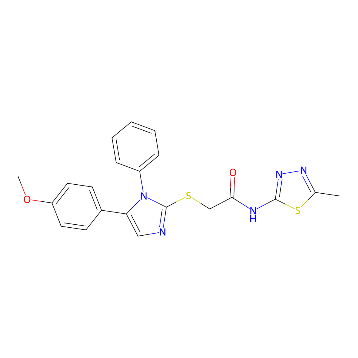 2-((5-(4-methoxyphenyl)-1-phenyl-1H-imidazol-2-yl)thio)-N-(5-methyl-1,3,4-thiadiazol-2-yl)acetamide molecular structure, CAS 1206988-68-2