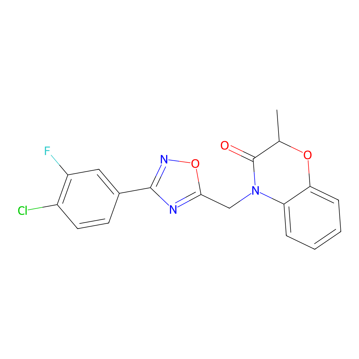 4-((3-(4-chloro-3-fluorophenyl)-1,2,4-oxadiazol-5-yl)methyl)-2-methyl-2H-benzo[b][1,4]oxazin-3(4H)-one molecular structure, CAS 1206988-71-7