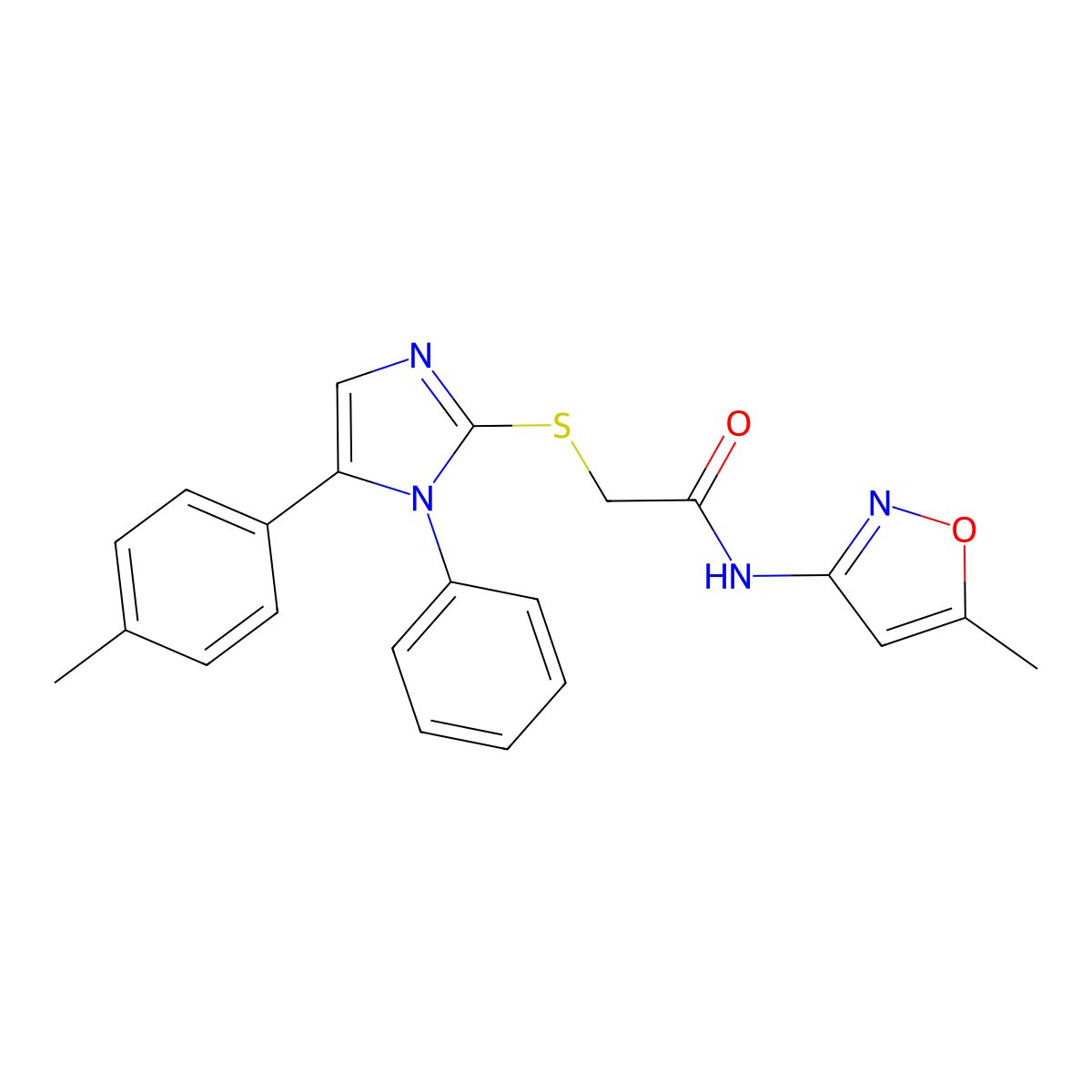 N-(5-methylisoxazol-3-yl)-2-((1-phenyl-5-(p-tolyl)-1H-imidazol-2-yl)thio)acetamide molecular structure, CAS 1206988-74-0