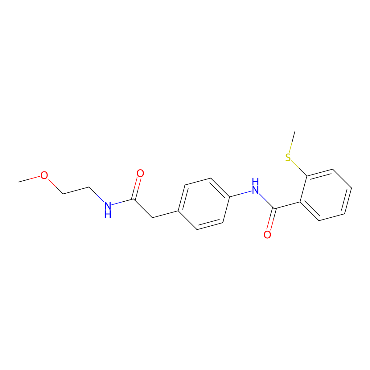 N-(4-(2-((2-methoxyethyl)amino)-2-oxoethyl)phenyl)-2-(methylthio)benzamide molecular structure, CAS 1206988-79-5