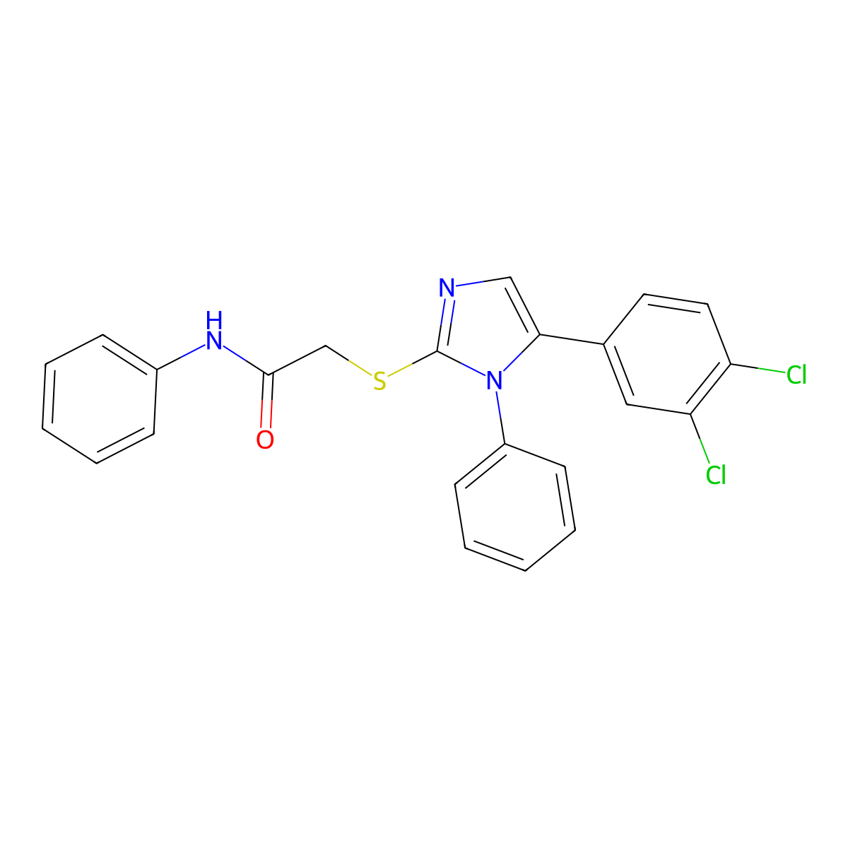 2-((5-(3,4-dichlorophenyl)-1-phenyl-1H-imidazol-2-yl)thio)-N-phenylacetamide molecular structure, CAS 1206988-84-2