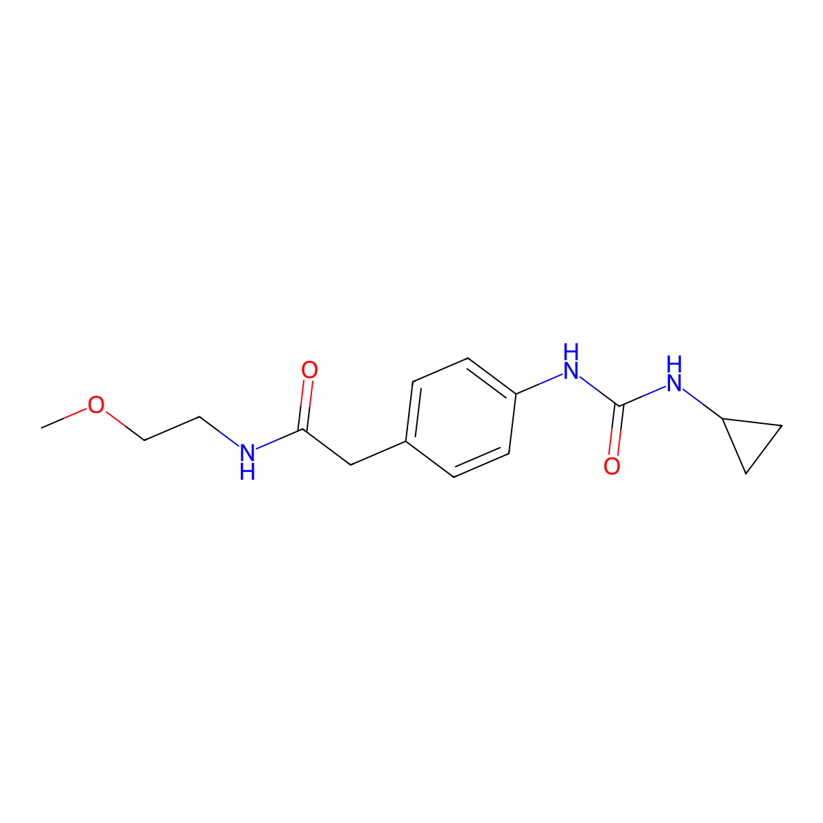 2-(4-(3-cyclopropylureido)phenyl)-N-(2-methoxyethyl)acetamide molecular structure, CAS 1206988-89-7